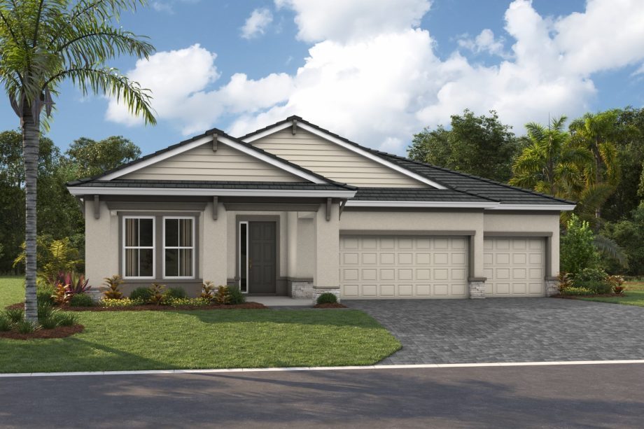 Front elevation rendering of the Biscayne I home design by Homes by WestBay at Star Farms