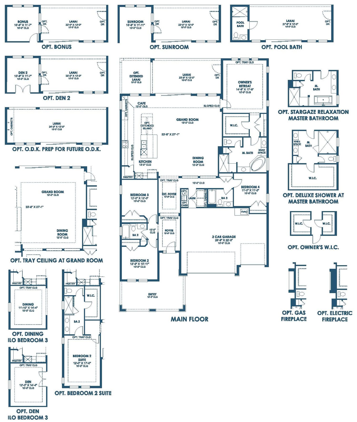 Floor plan drawing of the Biscayne I, showing the main floor and optional layouts
