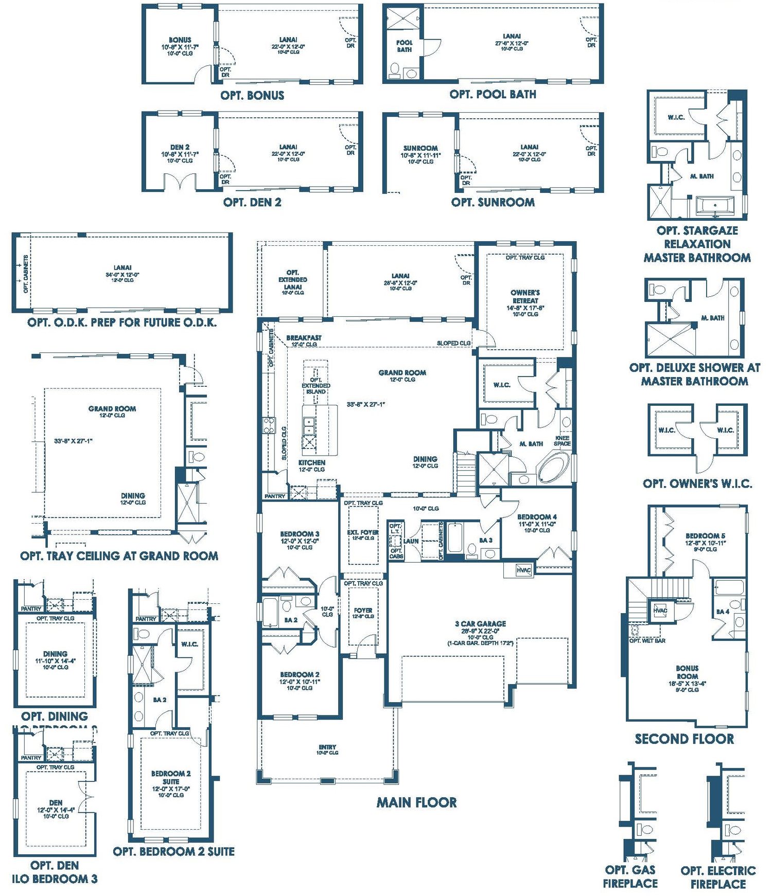 Floor plan drawing of the Biscayne II, showing the main floor and optional layouts