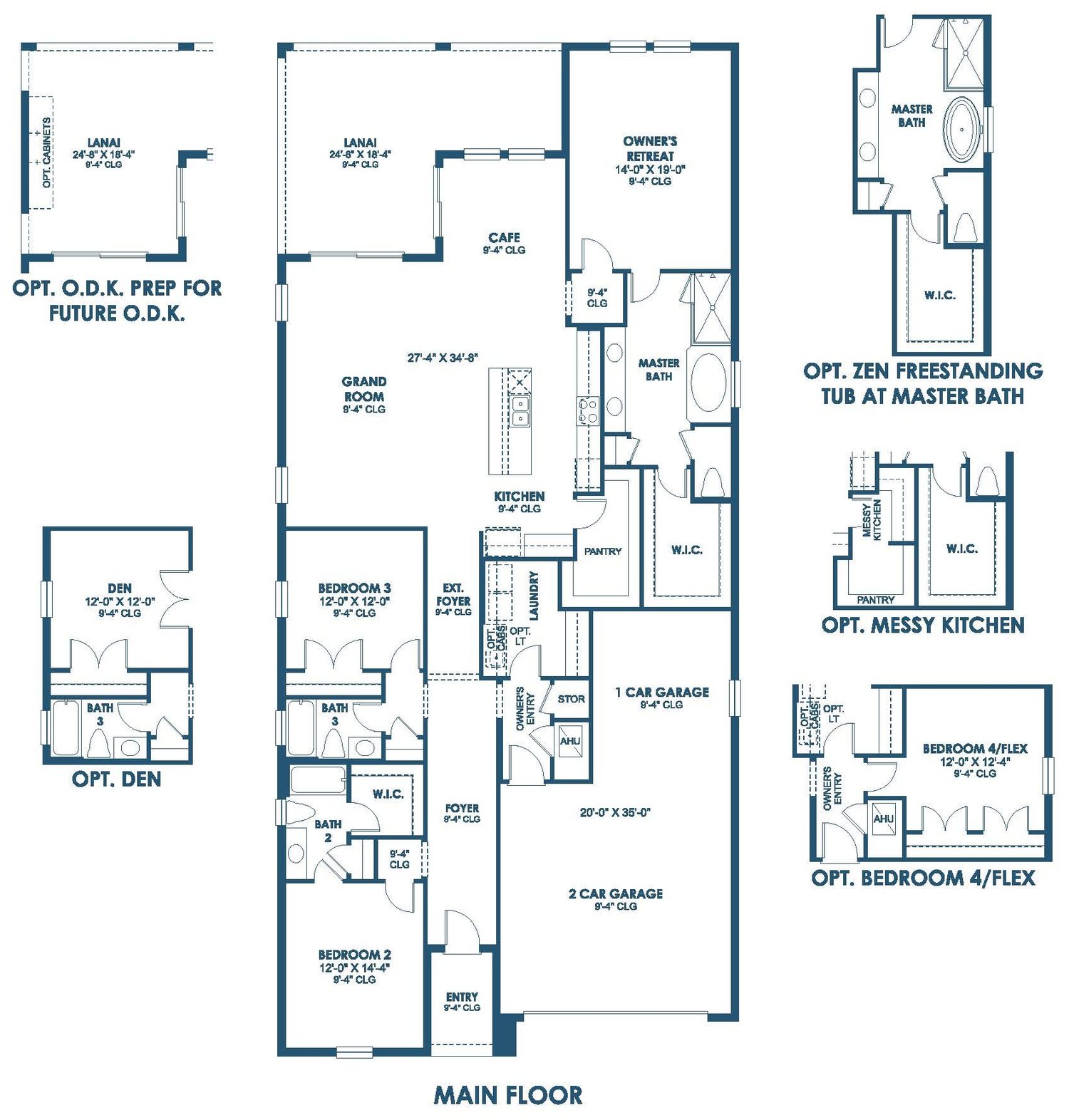 Floor plan drawing of the Egret III, showing the main floor and optional layouts