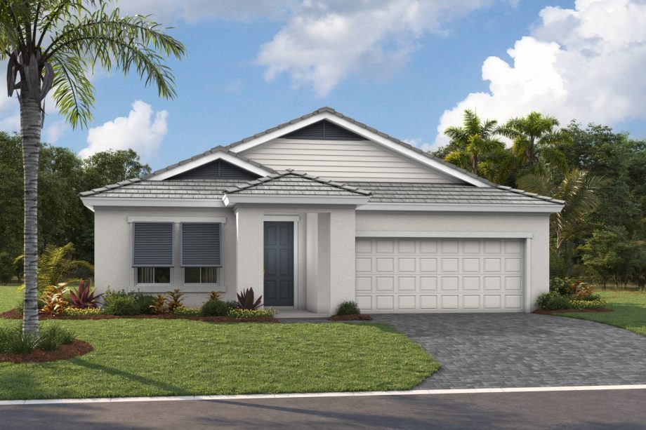 Front elevation rendering of the Heron II home design by Homes by WestBay at Star Farms