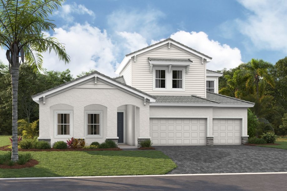 Front elevation rendering of the Islamorada II home design by Homes by WestBay at Star Farms