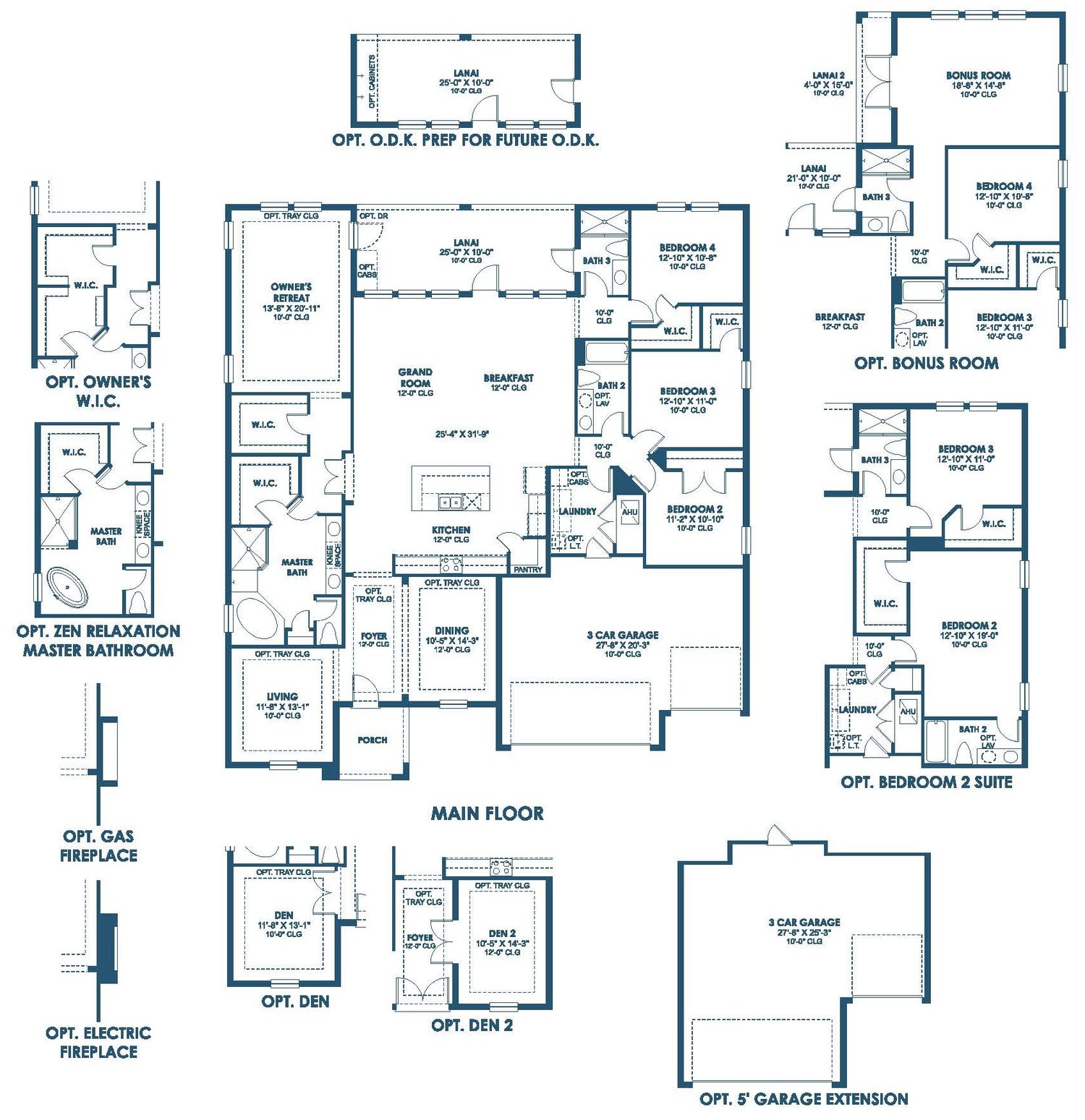 Floor plan drawing of the Key Largo I, showing the main floor and optional layouts