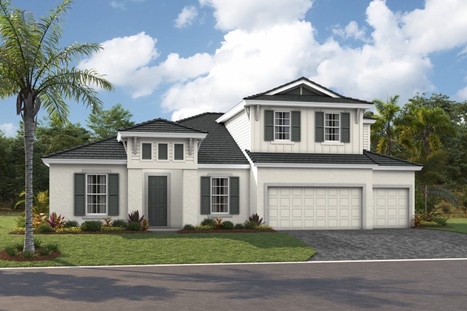 Front elevation rendering of the Key Largo II home design by Homes by WestBay at Star Farms