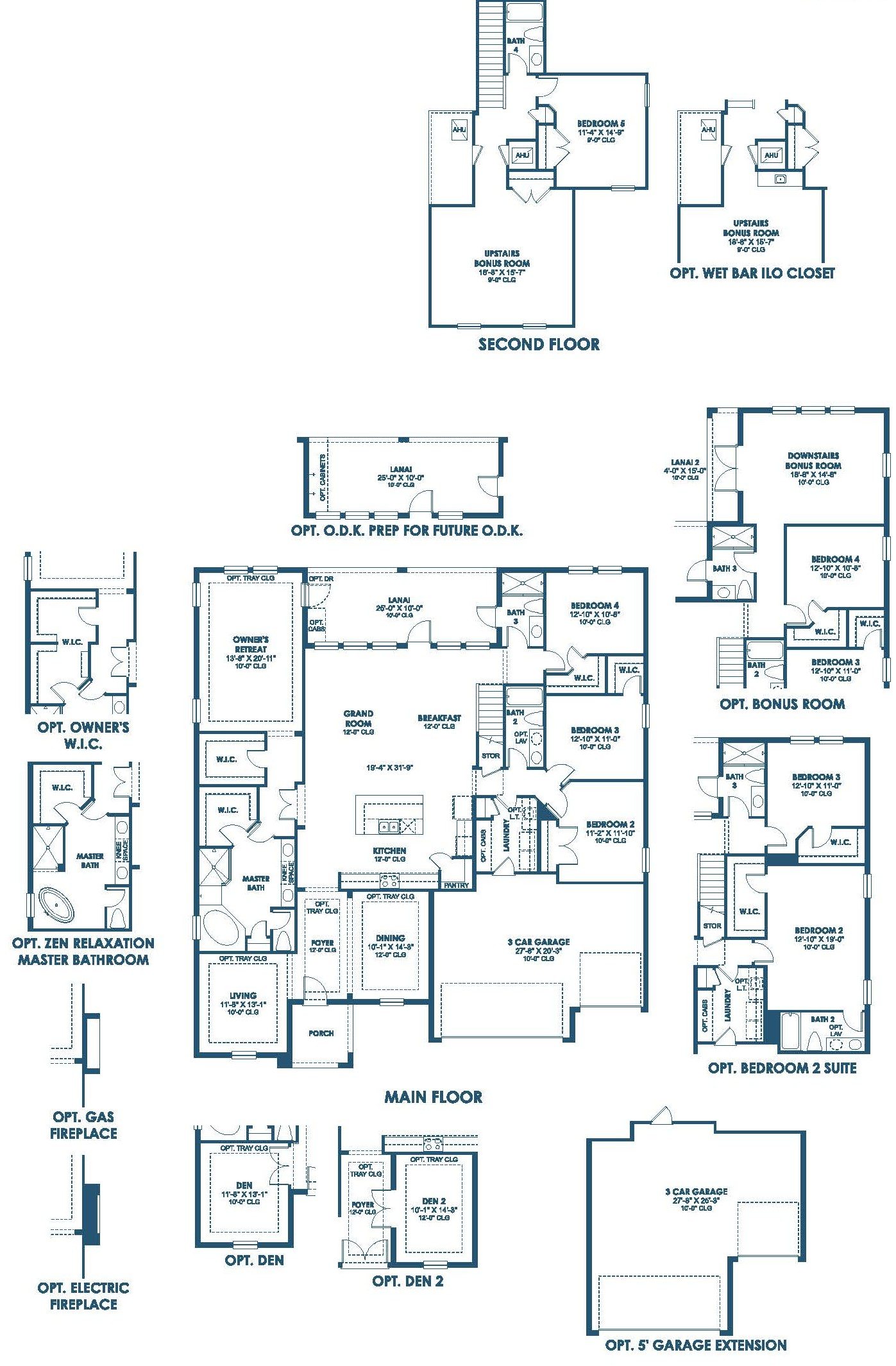 Floor plan drawing of the Key Largo II, showing the main floor and optional layouts