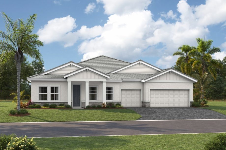 Front elevation rendering of the Key West I home design by Homes by WestBay at Star Farms
