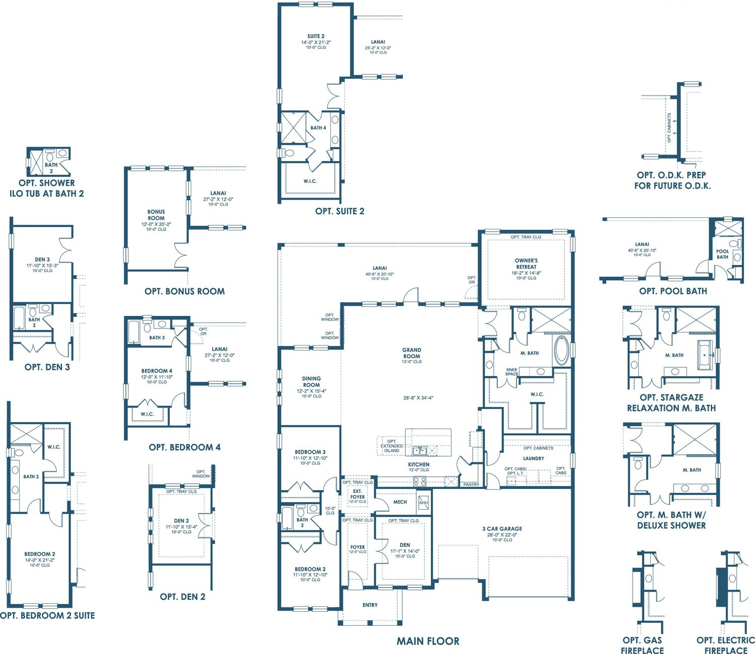 Floor plan drawing of the Key West I, showing the main floor and optional layouts
