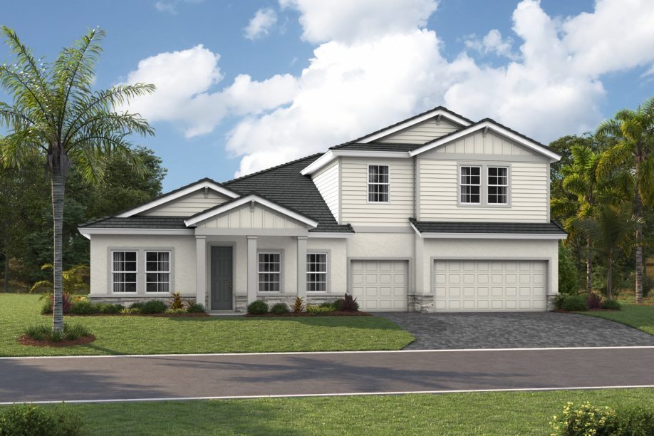 Front elevation rendering of the Key West II home design by Homes by WestBay at Star Farms