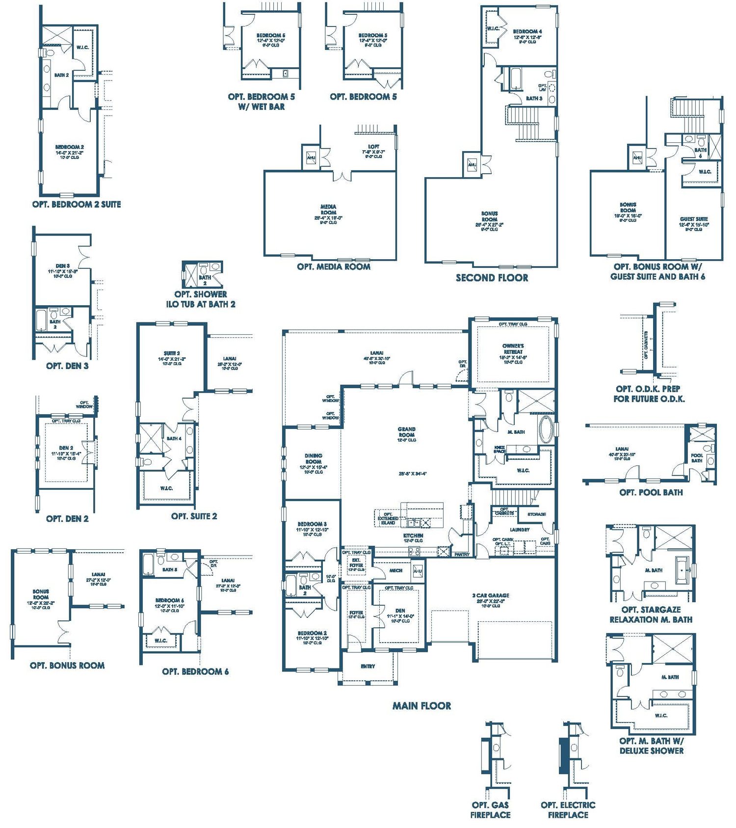 Floor plan drawing of the Key West II, showing the main floor and optional layouts