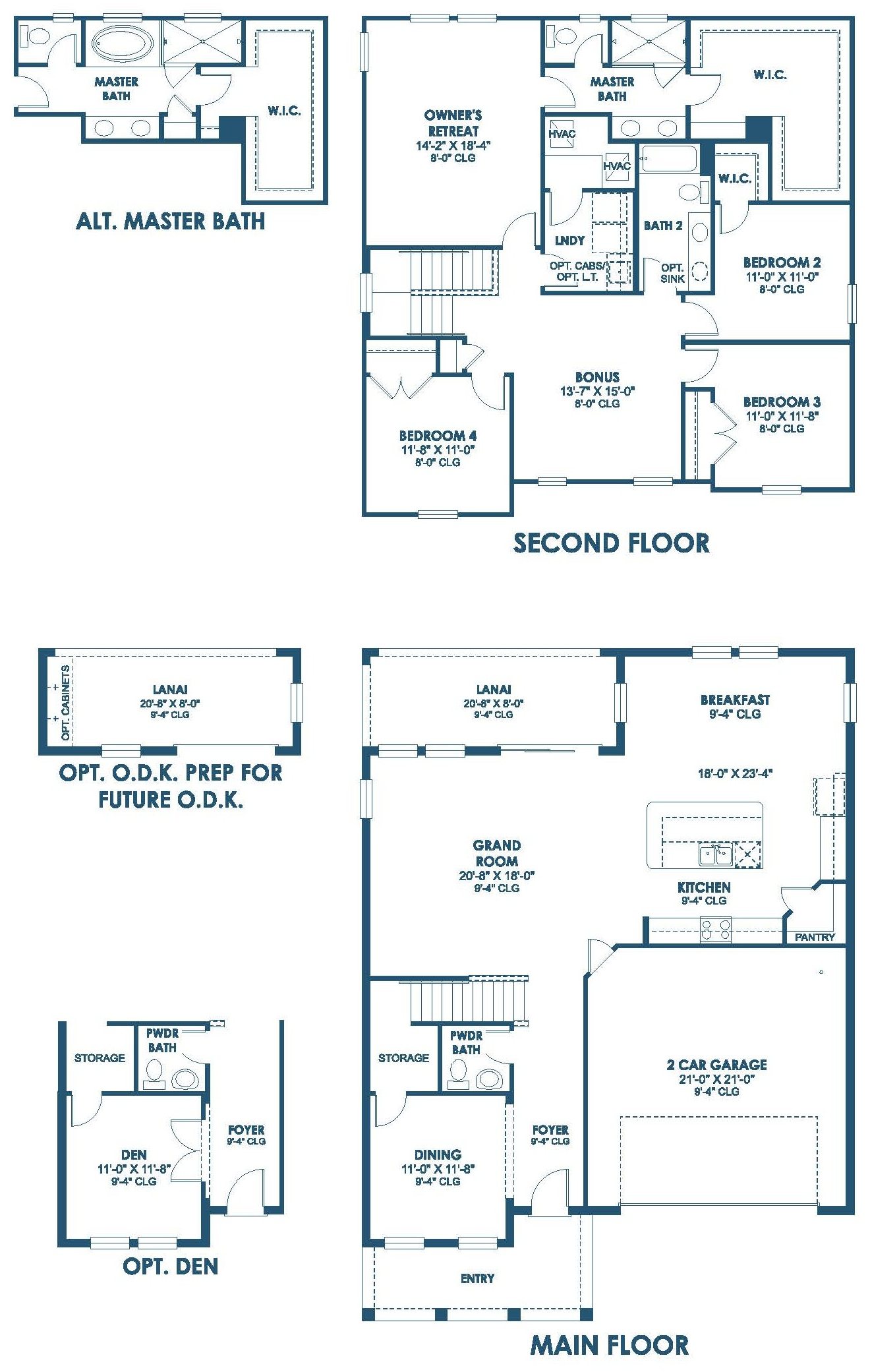 Floor plan drawing of the Kingfisher, showing the main floor and optional layouts