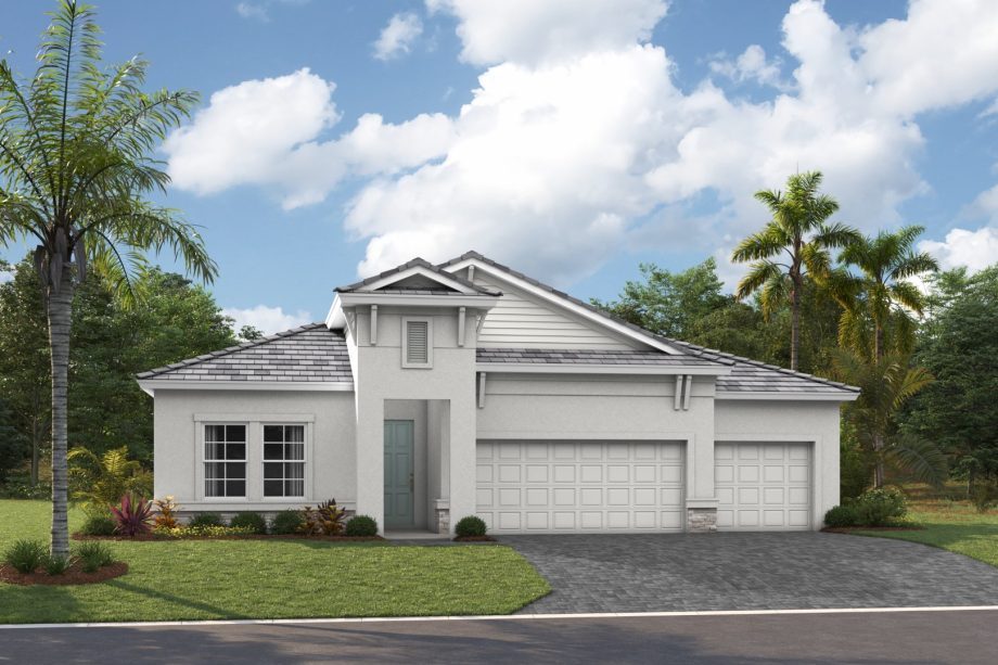 Front elevation rendering of the Longboat I home design by Homes by WestBay at Star Farms