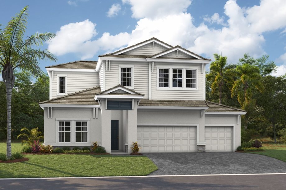 Front elevation rendering of the Longboat II home design by Homes by WestBay at Star Farms