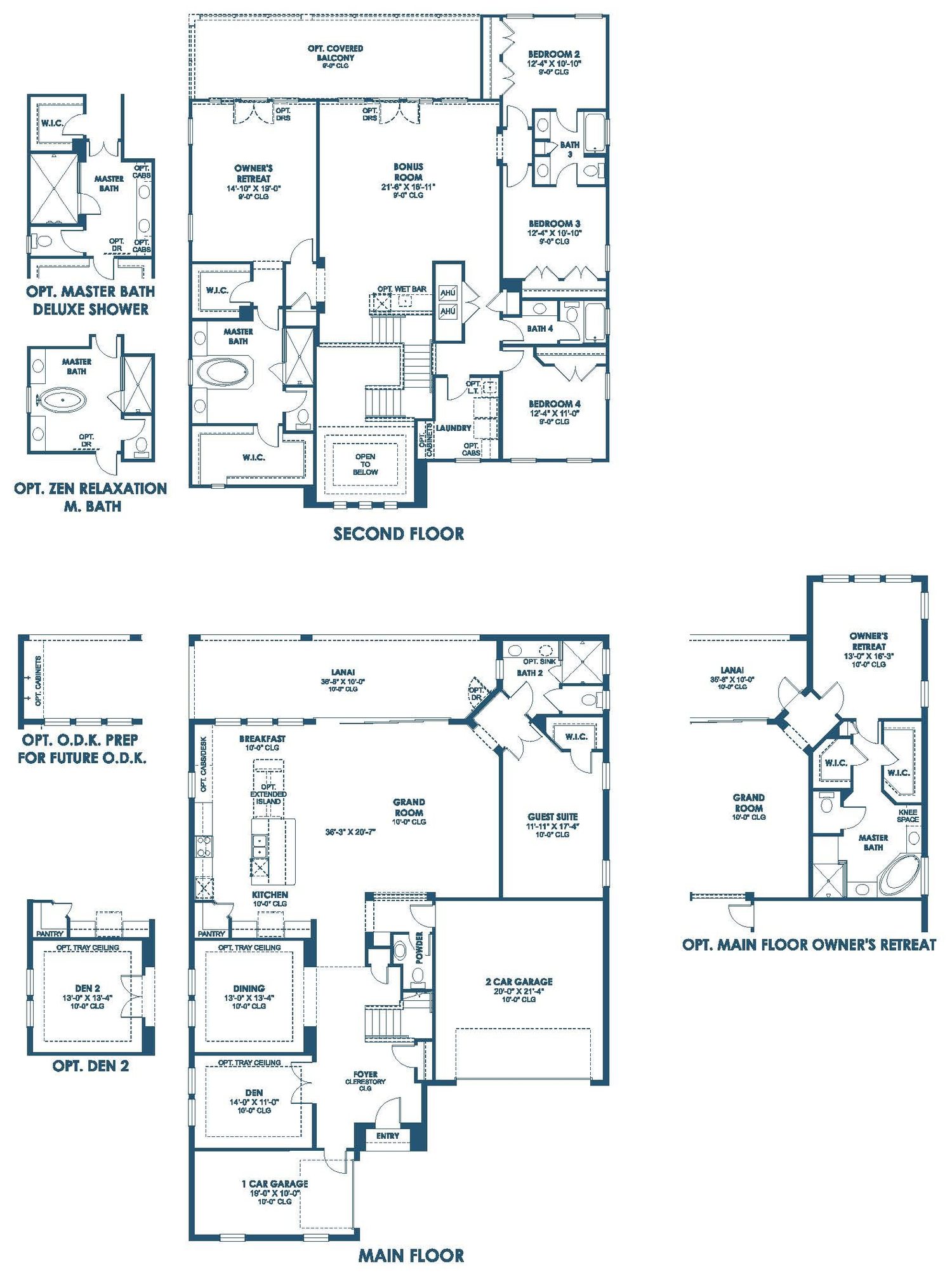 Floor plan drawing of the Madeira III, showing the main floor and optional layouts