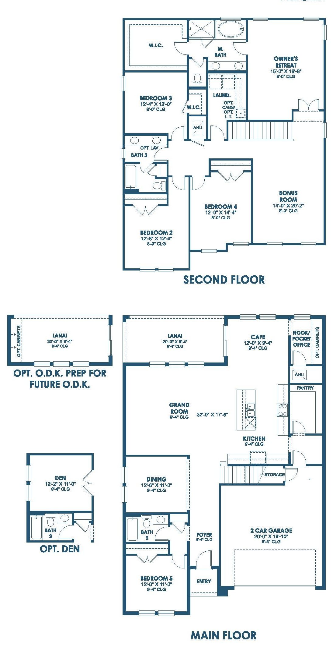 Floor plan drawing of the Pelican, showing the main floor and optional layouts