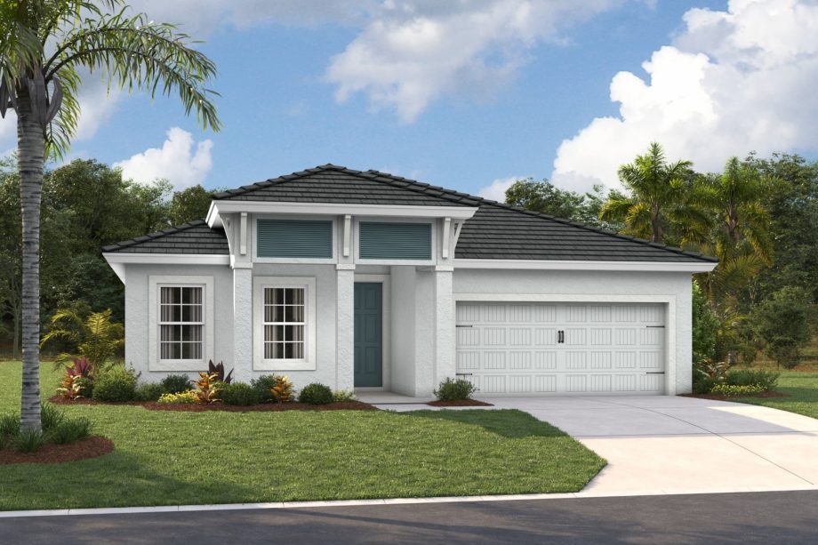 Front elevation rendering of the Sandpiper home design by Homes by WestBay at Star Farms