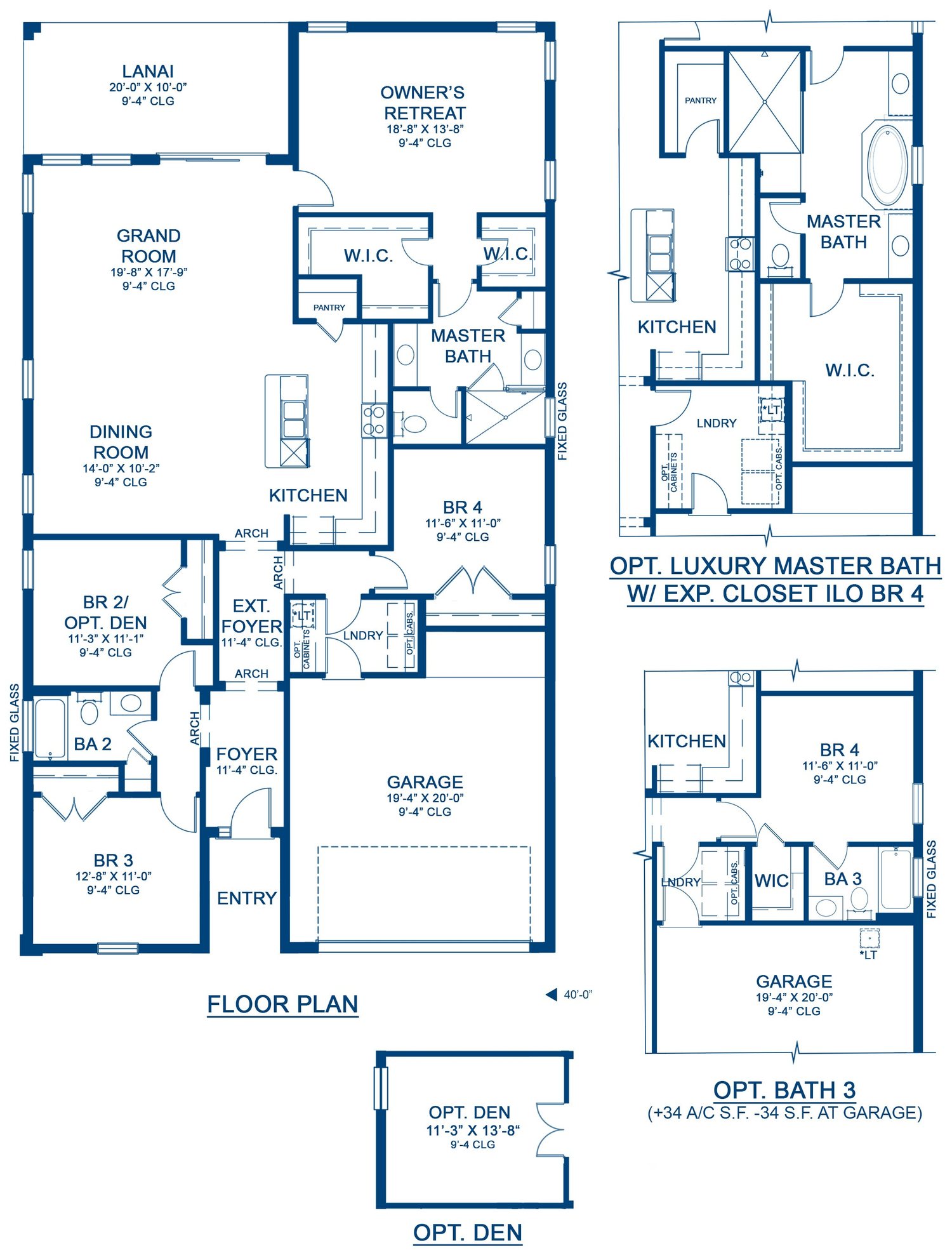 Floor plan drawing of the Sandpiper, showing the main floor and optional layouts