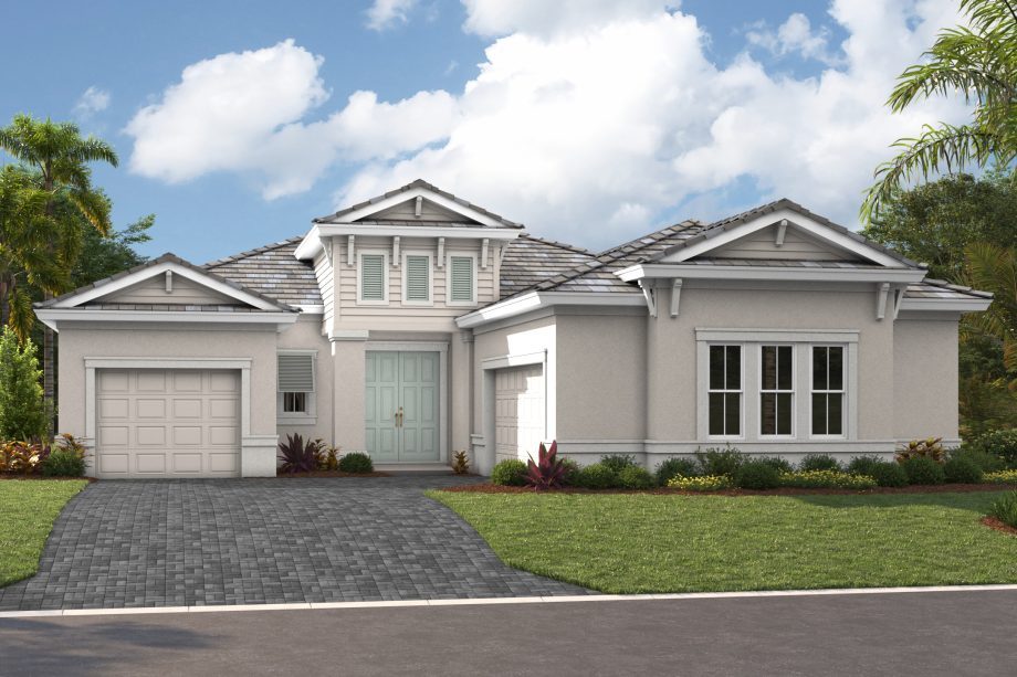 Front elevation rendering of the Siesta Key I home design by Homes by WestBay at Star Farms